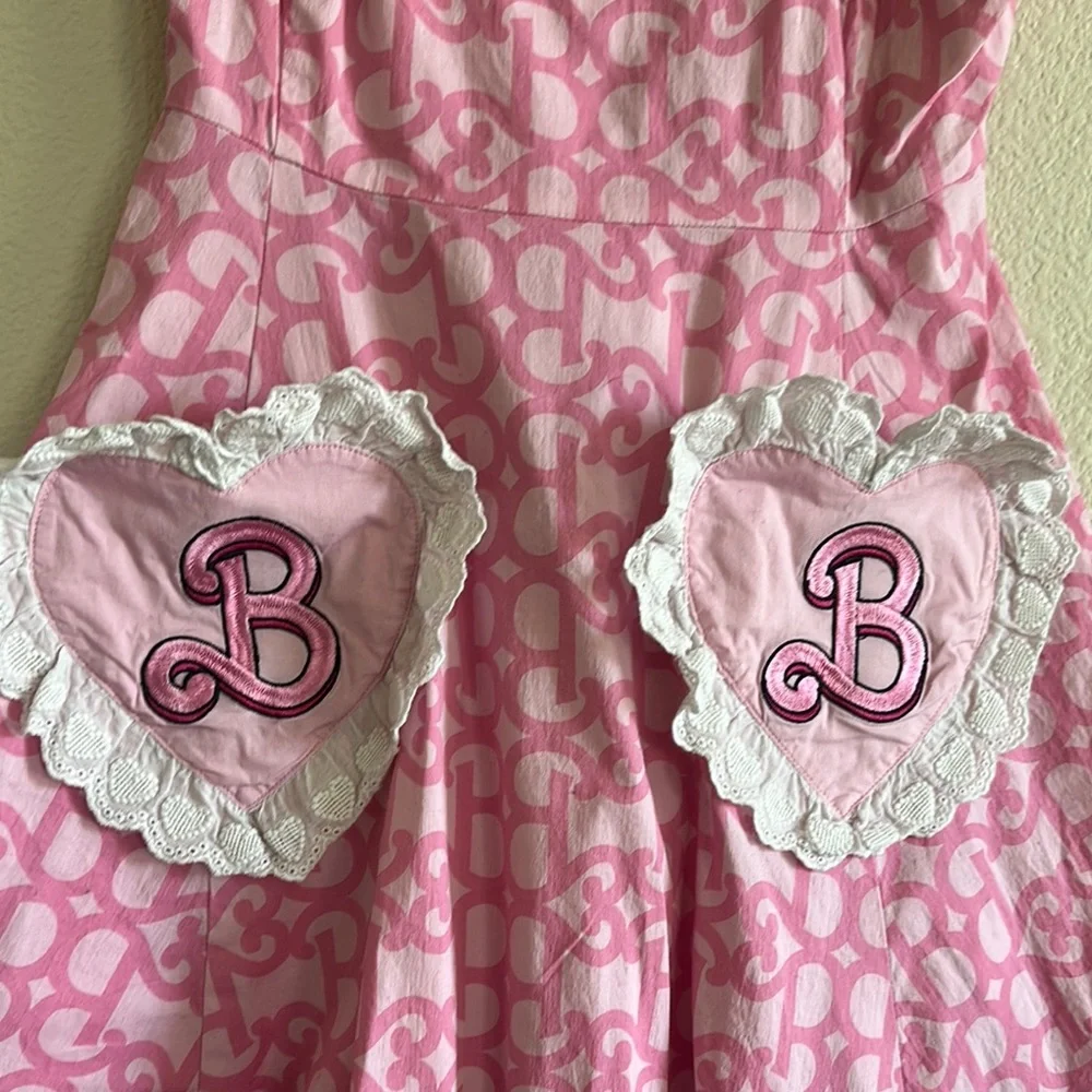Barbie Pink Apron Dress with Heart Pockets Small cosplay dressup Barbiecore doll - Picture 3 of 10